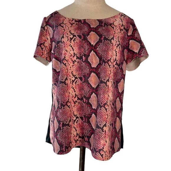 PJK Patterson J. Kincaid Womens Leather Pink Snake Print Mixed Media Blouse - Picture 1 of 10
